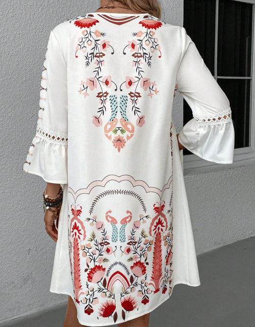 Load image into Gallery viewer, Lace Detail Printed Three-Quarter Sleeve Dress
