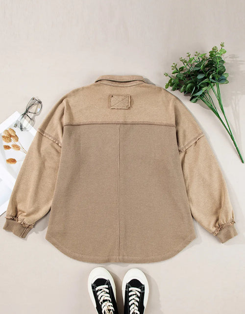 Load image into Gallery viewer, Waffle-Knit Collared Neck Long Sleeve Shacket
