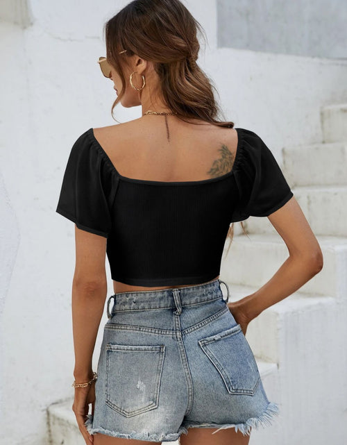 Load image into Gallery viewer, Drawstring Short Sleeve Crop Top
