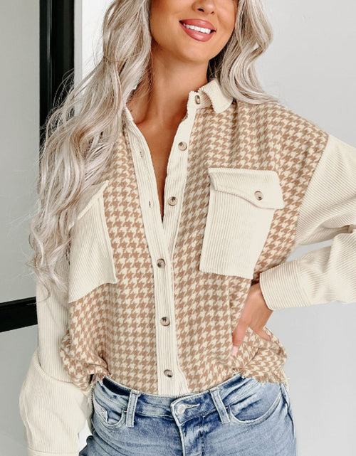 Load image into Gallery viewer, Houndstooth Button Up Long Sleeve Jacket
