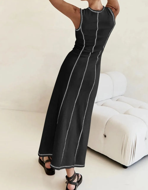Load image into Gallery viewer, Contrast Stitching Round Neck Sleeveless Midi Dress
