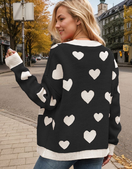 Load image into Gallery viewer, Heart Button Up Dropped Shoulder Long Sleeve Cardigan
