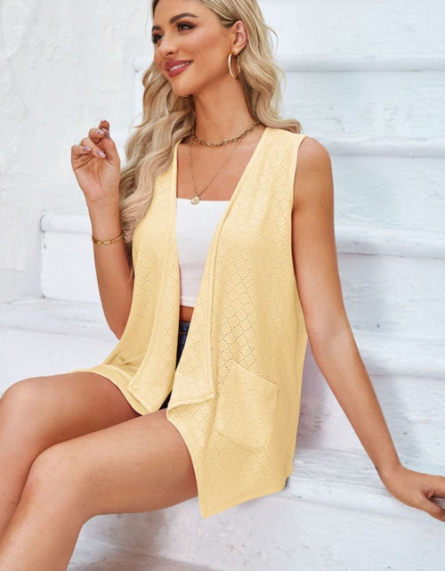 Load image into Gallery viewer, Eyelet Open Front Sleeveless Cardigan
