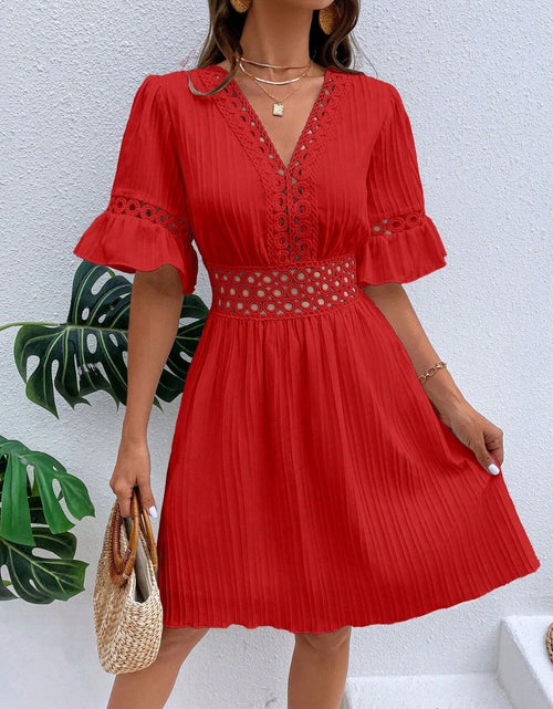 Load image into Gallery viewer, Cutout V-Neck Flounce Sleeve Mini Dress
