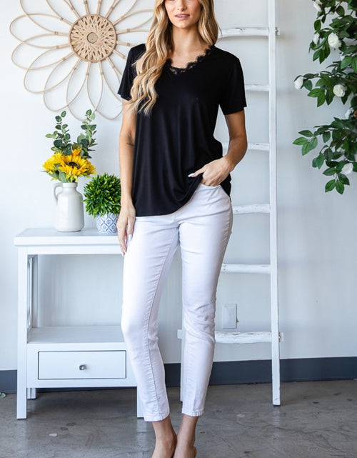 Load image into Gallery viewer, Heimish Lace Detail V-Neck Short Sleeve T-Shirt
