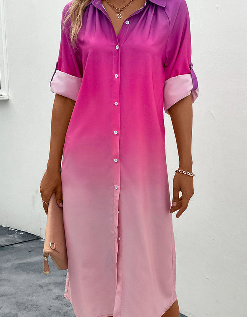 Load image into Gallery viewer, Perfee Gradient Long Sleeve Shirt Dress
