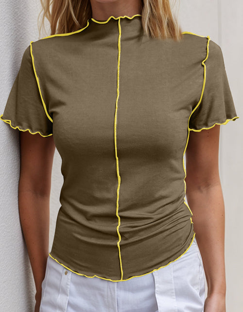 Load image into Gallery viewer, Basic Bae Contrast Trim Mock Neck Short Sleeve T-Shirt
