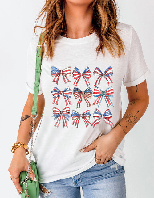 Load image into Gallery viewer, Bow Graphic Round Neck Short Sleeve T-Shirt
