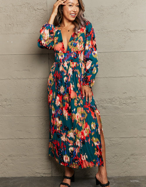 Load image into Gallery viewer, Perfee Printed Deep V Slit Pleated Dress
