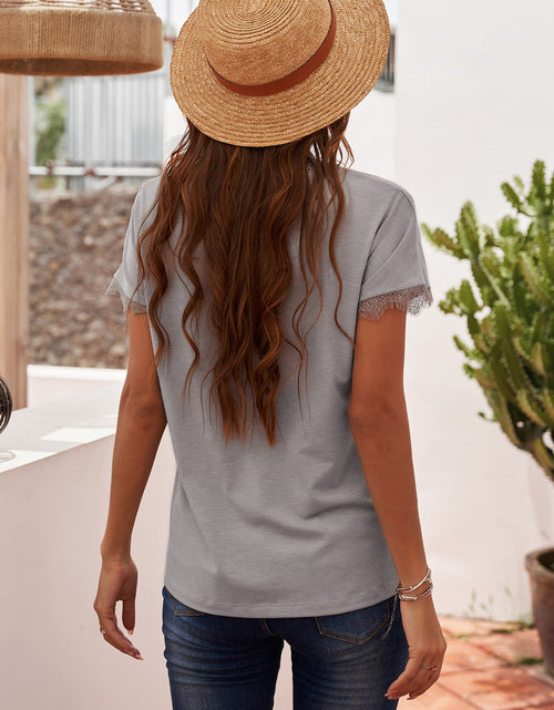 Load image into Gallery viewer, Lace Detail V-Neck T-Shirt
