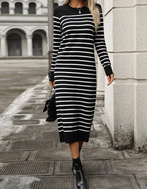 Load image into Gallery viewer, Striped Round Neck Long Sleeve Dress
