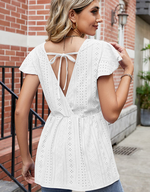 Load image into Gallery viewer, Tied Ruffled Round Neck Peplum T-Shirt
