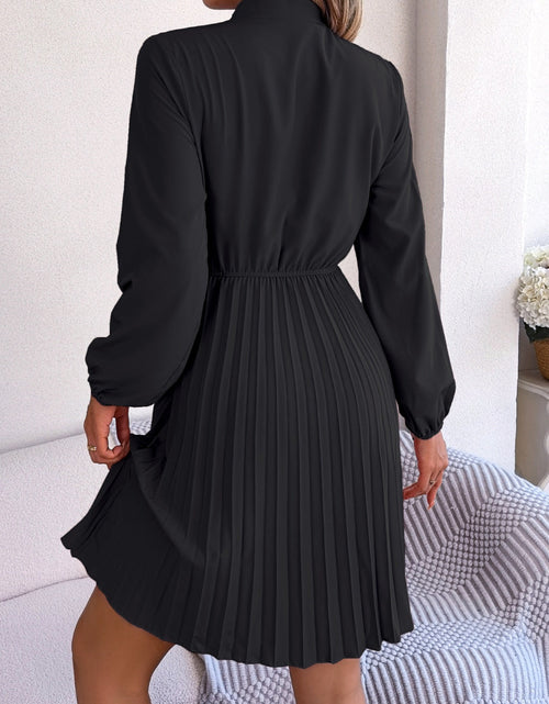 Load image into Gallery viewer, Tie Neck Balloon Sleeve Pleated Dress
