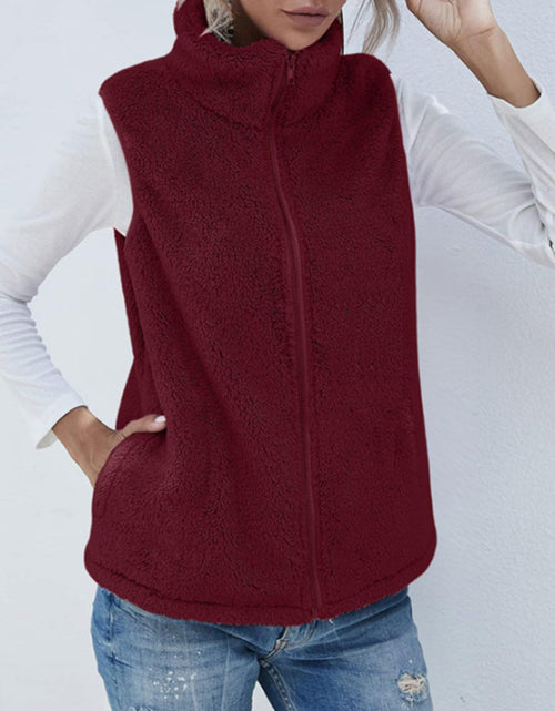 Load image into Gallery viewer, Full Size Fuzzy Zip Up Vest Coat with Pockets
