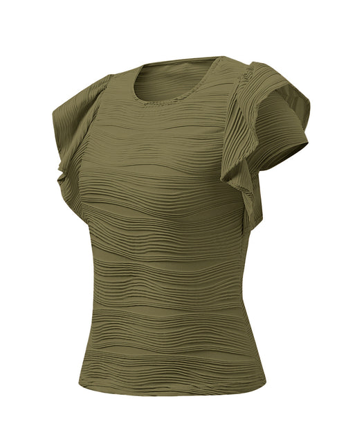Load image into Gallery viewer, Textured Round Neck Cap Sleeve Top
