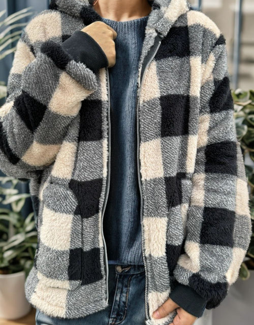 Load image into Gallery viewer, Double Take Full Size Plaid Long Sleeve Hooded Coat
