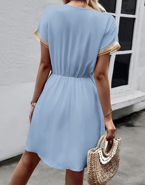 Load image into Gallery viewer, Devine Contrast Trim V-Neck Short Sleeve Mini Dress
