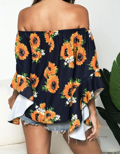 Load image into Gallery viewer, Floral Print Off-Shoulder Flounce Sleeve Blouse
