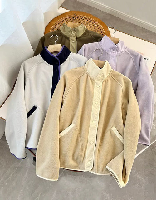 Load image into Gallery viewer, Double Take Snap Down Contrast Fleece Jacket with Pockets
