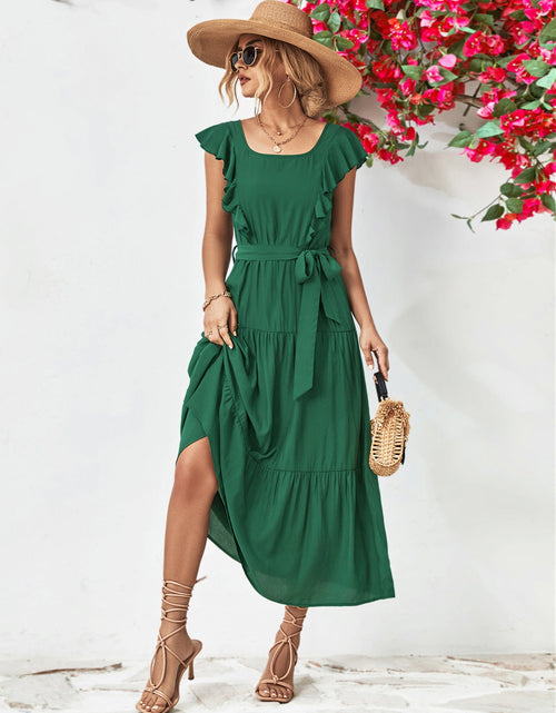 Load image into Gallery viewer, Tie Belt Ruffled Tiered Dress
