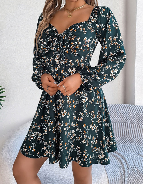 Load image into Gallery viewer, Printed Sweetheart Neck Balloon Sleeve Mini Dress
