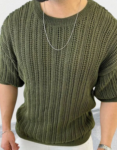 Load image into Gallery viewer, Men's Openwork Round Neck Knit T-Shirt
