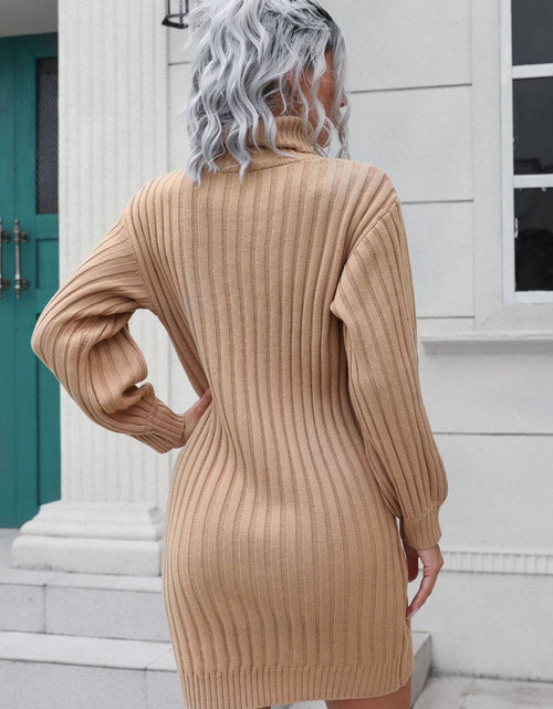 Load image into Gallery viewer, Ribbed Turtle Neck Long Sleeve Mini Sweater Dress

