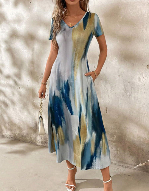 Load image into Gallery viewer, Tie-Dye V-Neck Short Sleeve Midi Tee Dress
