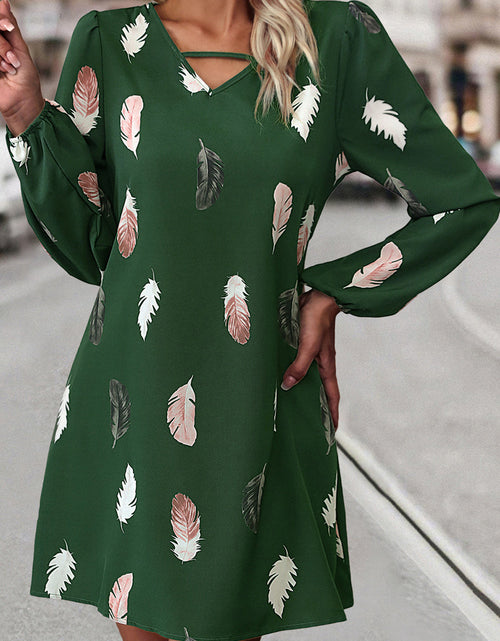 Load image into Gallery viewer, Feather Print V-Neck Dress
