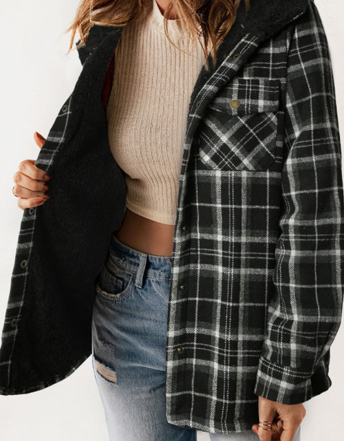 Load image into Gallery viewer, Plaid Button Up Long Sleeve Hooded Jacket
