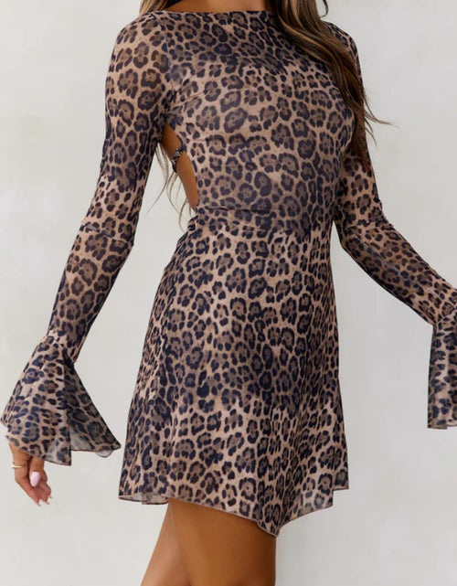 Load image into Gallery viewer, Backless Leopard Flare Sleeve Dress
