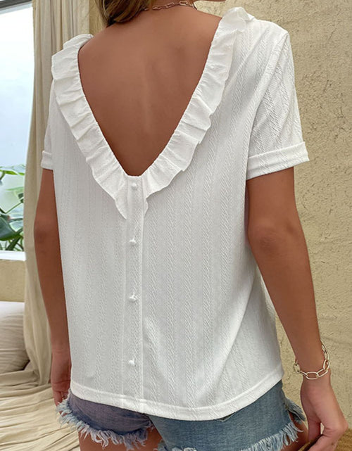 Load image into Gallery viewer, Perfee Round Neck Ruffled Short Sleeve Blouse
