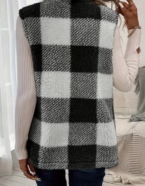 Load image into Gallery viewer, Sherpa Plaid Open Front Vest Coat
