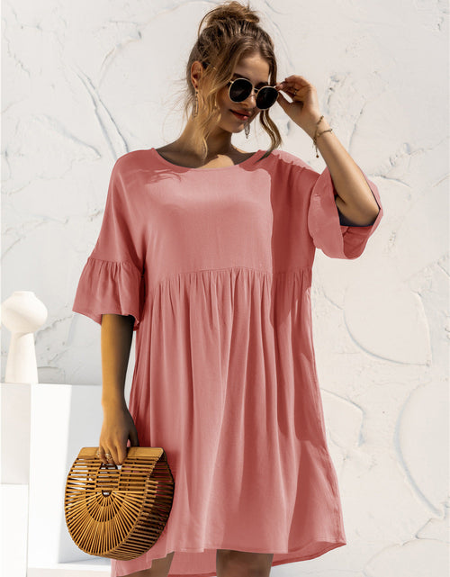 Load image into Gallery viewer, Boat Neck Flounce Sleeve Knee-Length Dress
