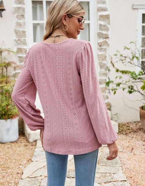 Load image into Gallery viewer, Eyelet Notched Neck Balloon Sleeve Blouse
