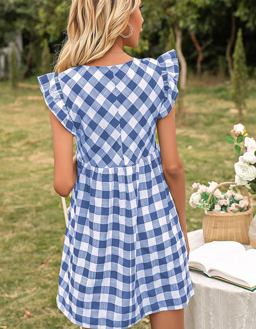 Load image into Gallery viewer, Ivy Lane Plaid Butterfly Sleeve Deep V Dress

