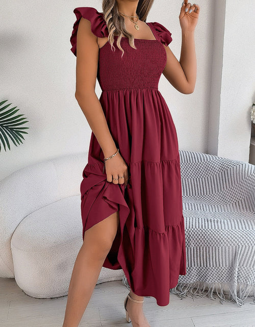 Load image into Gallery viewer, Smocked Square Neck Cap Sleeve Midi Dress
