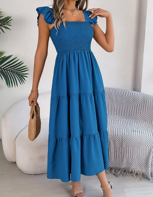 Load image into Gallery viewer, Smocked Square Neck Cap Sleeve Midi Dress
