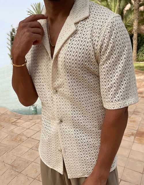 Load image into Gallery viewer, Men's Plus Size Herringbone Eyelet Button Down Knit Shirt
