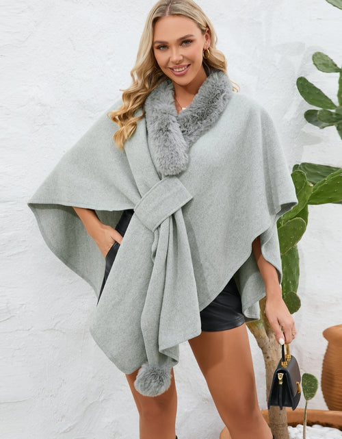 Load image into Gallery viewer, Fuzzy Trim Open Front Poncho
