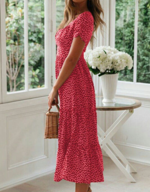 Load image into Gallery viewer, Printed Square Neck Short Sleeve Midi Dress
