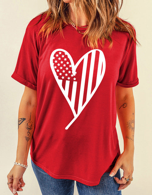 Load image into Gallery viewer, Heart Round Neck Short Sleeve T-Shirt
