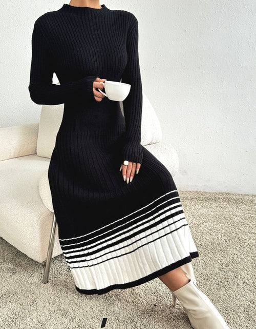 Load image into Gallery viewer, Contrast Mock Neck Long Sleeve Sweater Dress
