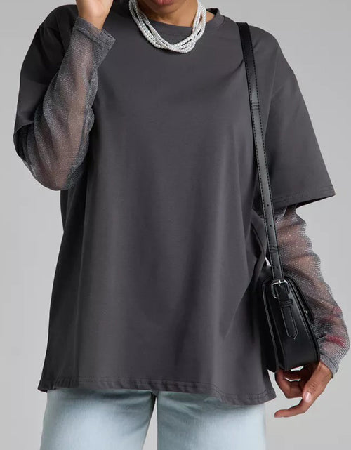 Load image into Gallery viewer, Faux Layered Round Neck Mesh Sleeve Top
