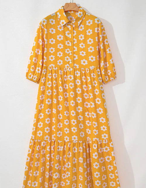 Load image into Gallery viewer, Floral Collared Neck Three-Quarter Sleeve Dress
