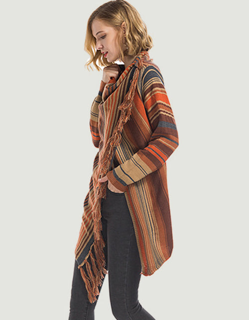 Load image into Gallery viewer, Angel Wings Tassel Striped Open Front Long Sleeve Cardigan
