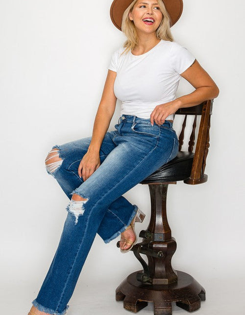 Load image into Gallery viewer, bytos Full Size Raw Hem Distressed High Rise Bootcut Jeans
