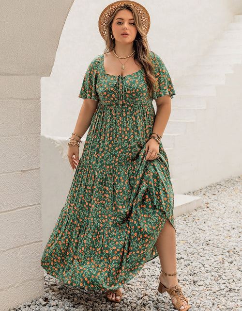 Load image into Gallery viewer, Plus Size Printed Short Sleeve Tiered Maxi Dress

