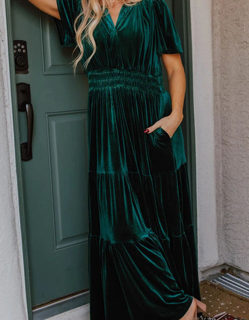 Load image into Gallery viewer, Tiered Notched Short Sleeve Dress with Pockets
