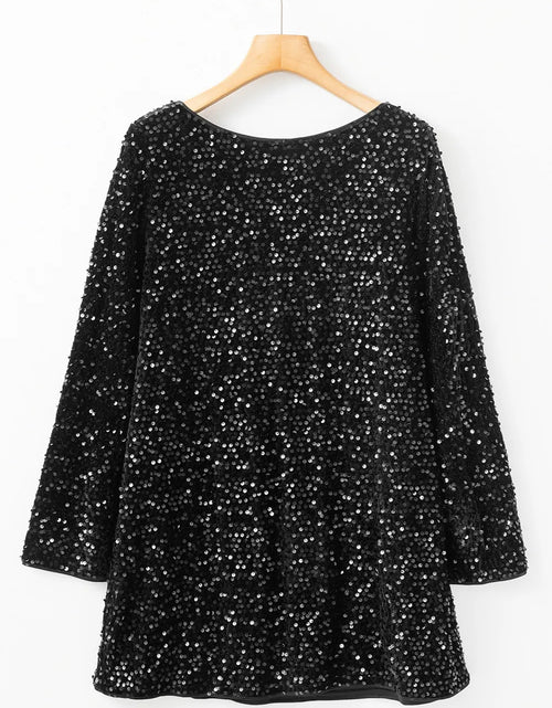 Load image into Gallery viewer, Sequin Round Neck Long Sleeve Mini Dress
